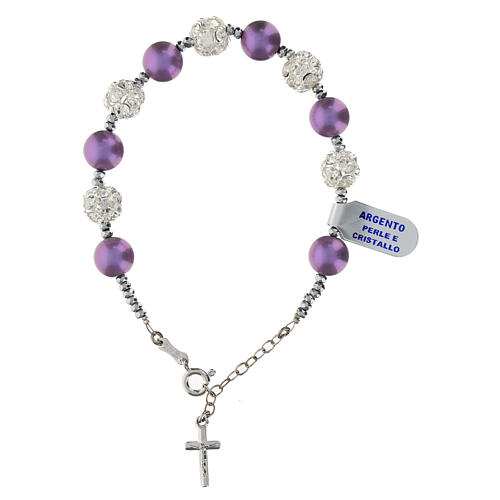Bracciale strassball cristalli bianchi perle viola ematite argento 925 1