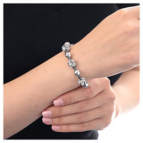 Pulsera cuentas strass esferas plata 8 mm hematites cruz colgante