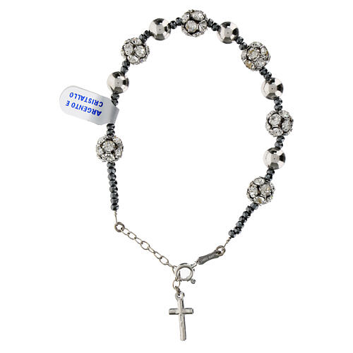 Bracelet strassball sphères argent 8 mm hématite croix pendentif 3