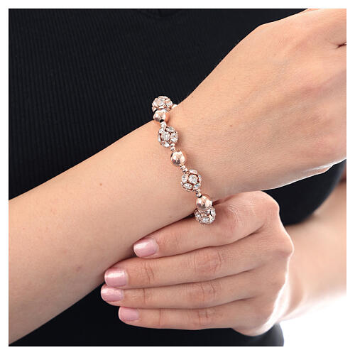 Armband aus 925er Silber rosé Strassball glatte Korn Hämatit 2