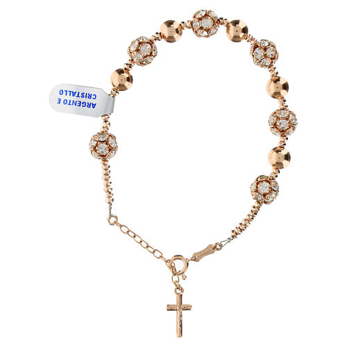 Bracciale argento 925 rosé strassball grani lisci ematite 3