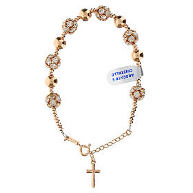 925 rose silver rosary bracelet with rhinestones and smooth hematite grains