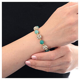 Pulsera granos venturina verde cuentas strass plata 925 dorada