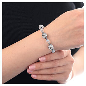 Pulsera cristales blancos cuentas strass hematites cruz colgante plata 925