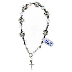 Bracelet cristaux blancs strass hématite croix pendentif argent 925