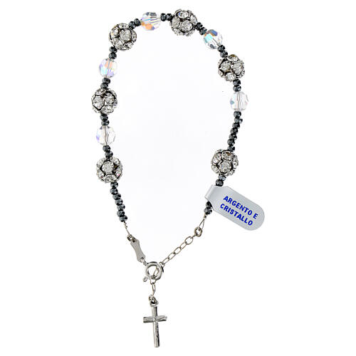 Bracelet cristaux blancs strass hématite croix pendentif argent 925 1