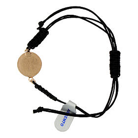 Armband, Stoffband, Medaille Gottesmutter von der Wunderbaren Medaille, 925er Silber rosévergoldet, schwarze Zirkonia