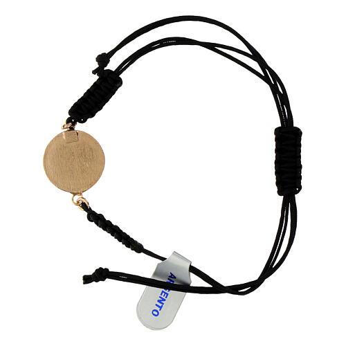 Armband, Stoffband, Medaille Gottesmutter von der Wunderbaren Medaille, 925er Silber rosévergoldet, schwarze Zirkonia 2