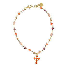 Gold plated bracelet by Agios, cross of orange rhinestones, 925 silver