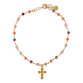 Gold plated bracelet by Agios, cross of orange rhinestones, 925 silver