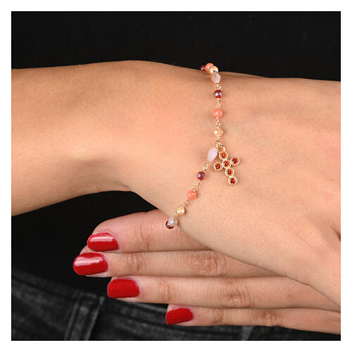 Pulsera dorada cruz zircones naranjas plata 925 Agios 2