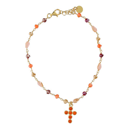 Bracelet doré croix zircons oranges argent 925 Agios 1