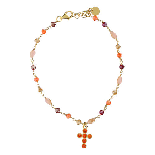 Bracciale dorato croce zirconi arancio argento 925 Agios 1