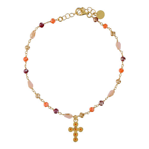 Bracciale dorato croce zirconi arancio argento 925 Agios 3