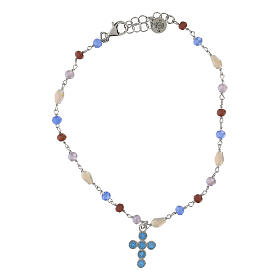 Agios bracelet with cross of light blue rhinestones, 925 silver