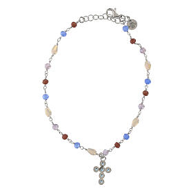 Agios bracelet with cross of light blue rhinestones, 925 silver