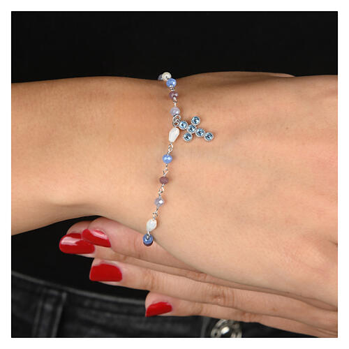 Benedictus bracelet with cross of light blue rhinestones, 925 silver 2