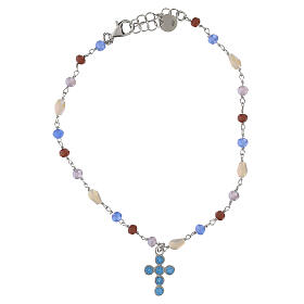 Bracelet with blue zircon cross 925 silver, Benedictus