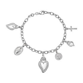 Armband, Amen, Multi-Charm mit Kreuz, Heiligstem Herz, Benediktusmedaille und Wunderbarer Medaille, 925er Silber rhodiniert – 19 cm