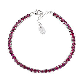 Amen tennis bracelet, burgundy rhintestones of 0.12 in and rhodium-plated silver