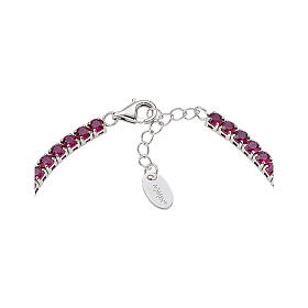 Amen tennis bracelet, burgundy rhintestones of 0.12 in and rhodium-plated silver