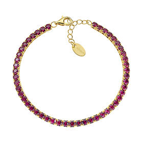 Amen Tennis Bracelet with 3mm Bordeaux Zircons in 925 Gold-Plated Silver
