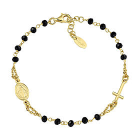 Pulseira prata 925 dourada cristais pretos AMEN