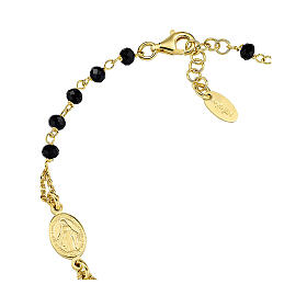 Pulseira prata 925 dourada cristais pretos AMEN