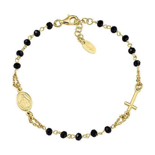 Pulseira prata 925 dourada cristais pretos AMEN 1