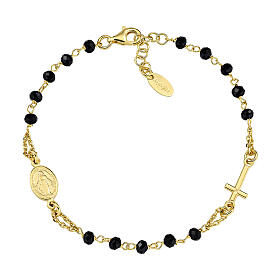 925 Silver Gold-Plated Rosary Bracelet with Black Crystals by AMEN