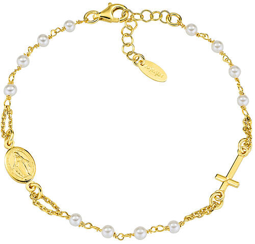 Armband, Amen, Zehnerrosenkranz, Perlen aus Kristall 3 mm, vergoldetes 925er Silber 1