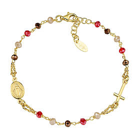 Amen single decade rosary bracelet with multicoloured crystal beads, gold plated 925 silver