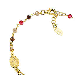 Amen single decade rosary bracelet with multicoloured crystal beads, gold plated 925 silver