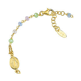 Single decade rosary bracelet by Amen with pastel crystal beads, gold plated 925 silver