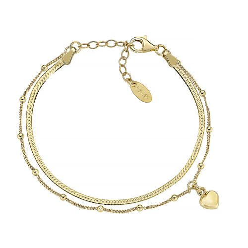 Armband AMEN, zwei Ketten, Herz-Anhänger, 925er Silber vergoldet 1