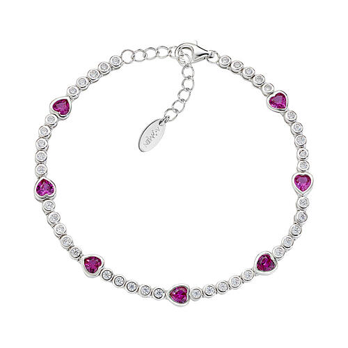 Pulseira de prata 925 rodinada AMEN corações vermelhos zircões brancos 1