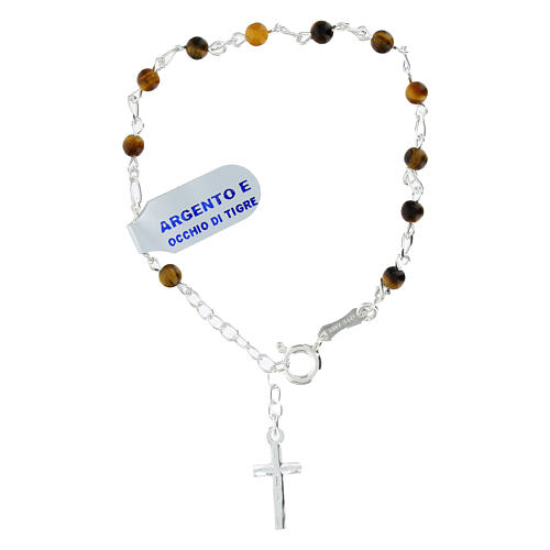 Rosenkranz-Armband, 925er Silber, Tigerauge-Perlen 4 mm 2