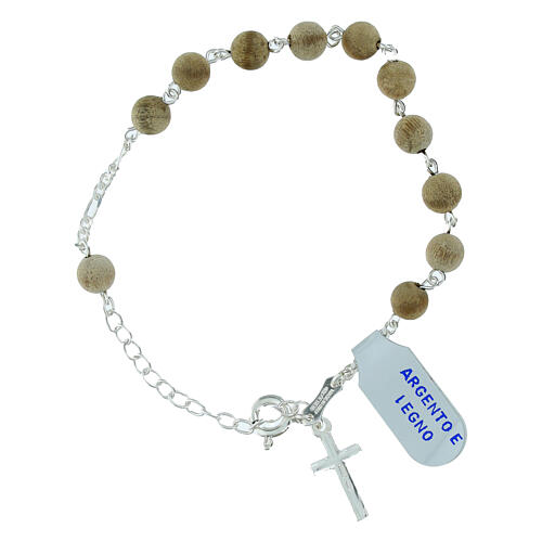 Bracciale decina argento 925 grani legno ulivo 6 mm 2