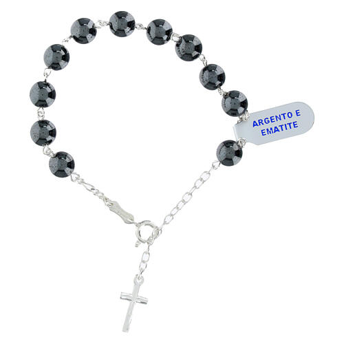 Pulseira prata 925 contas hematita 8 mm 2
