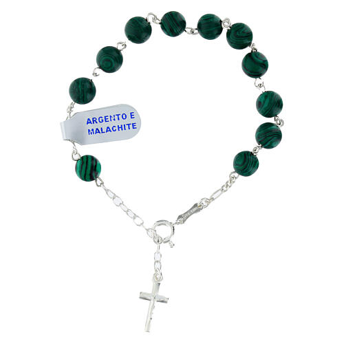 Bracciale argento 925 grani malachite 8 mm 1