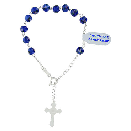 Bracciale decina argento 925 grani blu perla lume 6 mm 2