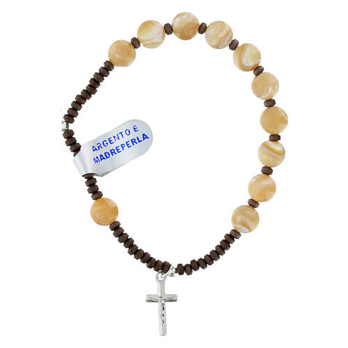 925 Silver Elastic Bracelet with Mother-of-Pearl Beads 8 mm Cross 1