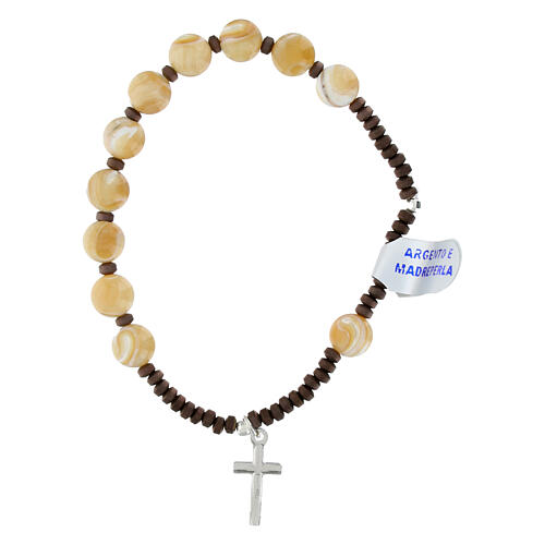 925 Silver Elastic Bracelet with Mother-of-Pearl Beads 8 mm Cross 2