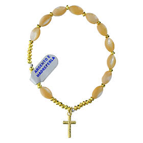 925 Silver Cross Bracelet with Elastic Oval Beads 7x5 mm Mother-of-Pearl