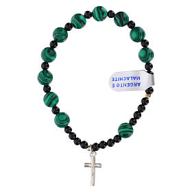 Pulsera elástica 8 mm granos malaquita y turmalina
