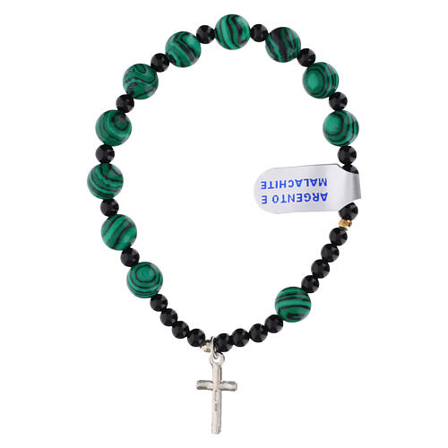 Pulsera elástica 8 mm granos malaquita y turmalina 2