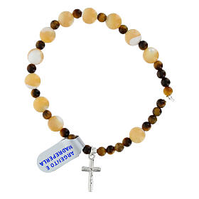 Elastic bracelet with 8mm tiger eye and mother of pearl beads