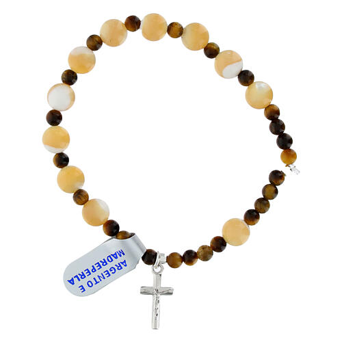 Elastic bracelet with 8mm tiger eye and mother of pearl beads 1