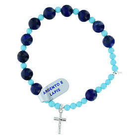 Elastic Cross Bracelet 8mm Lapis and Turquoise Beads