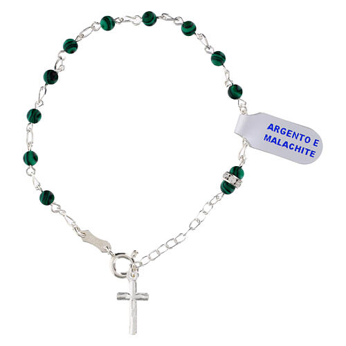 Single decade rosary bracelet of 925 silver and 0.16-inch malachite beads 2